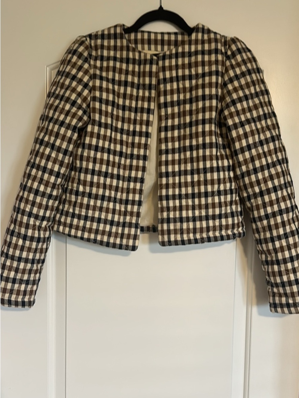 House of Harlow 1960 Cream and Black Checked Cropped Blazer